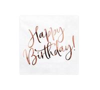 PartyDeco Happy Birthday - Servilletas blancas (33 x 33 cm, 20 unidades)