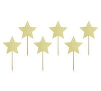Partydeco - Juego de 6 estrellas doradas con purpurina para decoración de tartas de unicornio