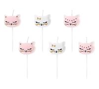 Partydeco - Juego de 6 Velas con Forma de Gato, Color Blanco y Rosa