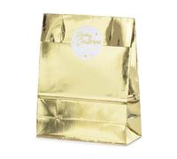 PartyDeco Juego de bolsas de regalo doradas con pegatinas navideñas alegres cajas de regalo