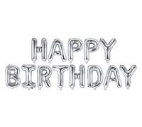 PartyDeco - Juego de globos Mylar con letras para la inscripción "Happy Birthday", 35 cm, color plateado, FB6M-018