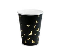 PartyDeco KPP20-EU2 - Vaso de papel - Halloween - Negro con murciélagos dorados - 220 ml (7,4 oz) - 6 unidades