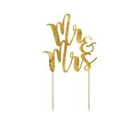 PartyDeco Pick Mr&Mrs Novios para Tarta, Madera, Dorado
