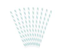 PartyDeco Pajitas de papel azul claro con rayas diagonales blancas, pajitas decorativas para bebidas, decoración de cócteles para cumpleaños, fiestas, vísperas de Año Nuevo, vajilla desechable cuchara