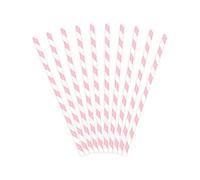 PartyDeco Pajitas de papel de color rosa claro con rayas diagonales blancas, pajitas decorativas para bebidas, cócteles, decoración para cumpleaños, fiestas, Nochevieja, noche de soltera, vajilla