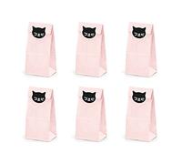 PartyDeco- Paquete de 6 Bolsas de Papel para Dulces con Pegatinas de Gatitos, Color Rosa, Taglia Unica (TNS11)