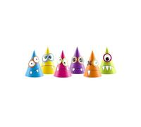 PartyDeco - Paquete de 6 gorras de cono de colores personalizables con monstruos simpáticos, surtidos, CPP9