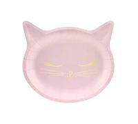 PartyDeco Paquete de 6 platos grandes con forma de gatito rosa
