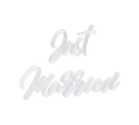 PartyDeco Parche para planchar con texto "Just Married", 30 x 18 cm, para ropa de boda, parche para planchar para adultos, grande, color blanco