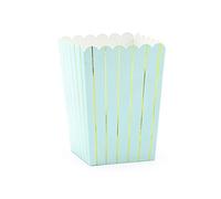 PartyDeco- POP5-001J - Lote de 6 Cajas para Palomitas de maíz celestes con Rayas Doradas