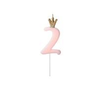 PartyDeco SCU6-2-081J - Vela de cumpleaños (número 2, 9,5 cm), color rosa claro