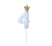PartyDeco- SCU6 Vela de cumpleaños - Número 4 - azul claro - 9,5 cm, Color zahl 4 (SCU6-4-001J)
