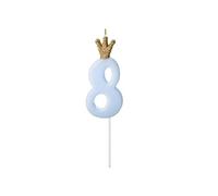 PartyDeco- SCU6 Vela de cumpleaños - número 8 - azul claro - 9,5 cm, Color zahl 8 (SCU6-8-001J)