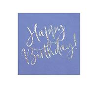 PartyDeco Servilletas azul marino con impresión holográfica, servilletas de feliz cumpleaños, pañuelos, toallas de papel impresas, decoraciones redondas de cumpleaños, mantel de papel desechable