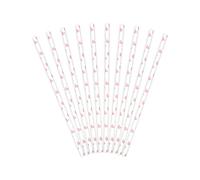 PartyDeco SPP7-081J - Pajitas de papel (19,5 cm, 10 unidades), color blanco con corazones rosados