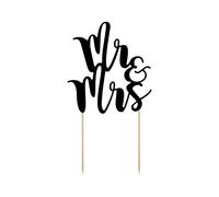 PartyDeco - Topper Mr & Mrs en palillos para tarta de boda de novios, color negro, KPT10-010