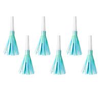 PartyDeco Unbekannt - Juego de 6 trompetas silbatos con Flecos Azules para Fiestas y cumpleaños