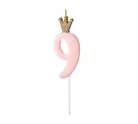 PartyDeco Vela de cumpleaños con corona | Rosa claro 9