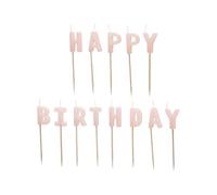 PartyDeco Velas de cumpleaños con texto "Happy Birthday", color rosa, 2,5 cm, 13 unidades.