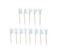 PartyDeco Velas de cumpleaños Happy Birthday azul claro, 2,5 cm, 13 unidades.