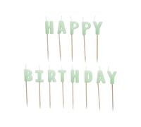 PartyDeco Velas de cumpleaños Happy Birthday verde claro, 2,5 cm, 13 unidades.