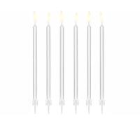 PartyDeco Velas y soportes de 14 cm, 12 unidades, color blanco liso