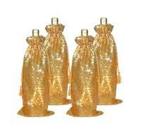PartyDelight Paquete de 4 bolsas de regalo de vino con lentejuelas doradas, brillantes y reutilizables para viajes, bodas, cumpleaños, inauguración de la casa y cenas.