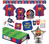 PartyDroid Barcelona FC - Juego de suministros oficiales para fiestas, kit de decoración de fútbol de 77 piezas con globos y vajilla, sirve para 6 invitados