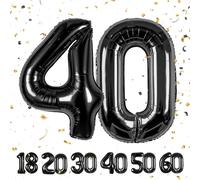 Partyhausy Globo de 40 años con números de cumpleaños, color negro, decoración de cumpleaños de 40 a 101 cm, decoración de cumpleaños, vuela con helio para hombres y mujeres, 40 cumpleaños