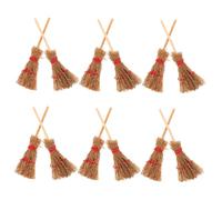 PartyKindom 12 Piezas Mini Escobas para Casa de Muñecas Beige Accesorios Miniatura Detallados para Manualidades y Decoración de Halloween Resistente y Versátil para Interiores y Exteriores