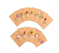 PartyKindom 12 piezas Tarjetas de Felicitación de Flores Papel Kraft con Sobres Tarjetas Vintage para Agradecimientos Invitaciones y Ocasiones Especiales
