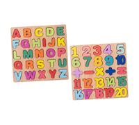 PartyKindom 2 Juegos Juguetes Educativos de Puzzle de Números y Letras para Coloridos de Madera Seguro y Suave para Desarrollo Cognitivo y Coordinación Manual Preescolares
