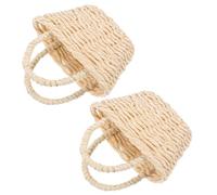 PartyKindom 2 Piezas Cesta pequeña de Rafia muñecas Mini decoración Artesanal Juguete en Miniatura Mini Modelo de Juguete pequeña Cesta Tejida Cesta de Mano Juguetes Accesorios de Cesta Beige