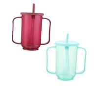 PartyKindom 2 Piezas Taza Antiderrames con Pajita para Adultos Mayores Ergonomica y Ligera con Tapa Previene Atragantamientos para Pacientes Postrados y