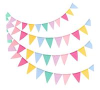 PartyKindom 4 Piezas Banderines Triangulares de Lino Decorativos Metros Guirnalda para Bodas Fiestas Cumpleaños Decoración Colgante Colorida Reutilizable