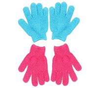 PartyKindom 4 piezas Manoplas Exfoliantes de Ducha Guantes de Baño de Cinco Dedos para Eliminar Células Muertas y Callos Paquete Doble Azul Verde y Rosa para Suave