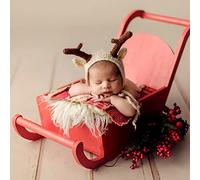 PartyKindom Accesorio de Trineo Navideño de Madera Rojo para Sesión de Fotos de Bebés y Recién Nacidos en Ambientación Navideña