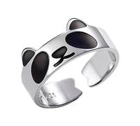 PartyKindom Anillo Ajustable de Esmalte Negro con Diseño de Panda Joyería Decorativa para Mujer y Apilable Accesorio Original y para Diario y Festivales