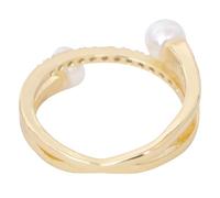 PartyKindom Anillo de Moda Cruzado Perla Natural, Ajustable, Acero Inoxidable Dorado, Joyas para Mujer, Fiesta y Uso Diario, Diseño Abierto y Vintage, Tamaño Único