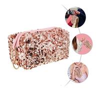 PartyKindom Bolsa de Cosméticos Lentejuelas para Mujer 1 Unidad Tamaño Cuadrado Gran Capacidad Portátil para Viaje y Uso Diario Bolso de Maquillaje Rosa