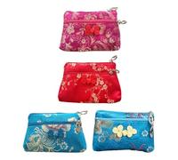 PartyKindom Bolsa de Monedas de Seda Doble Cremallera y Brocado Delicado, Compacto Brillo Duradero, Adecuado para Uso en Fiestas, Paquete de 4 Unidades Color Color Aleatorio Varios Estilos