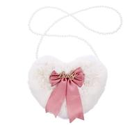 PartyKindom Bolsa de Peluche Corazón Lazo, Bolso de Hombro y Bandolera de Felpa Color Marfil, Cadena de Perlas, Fácil de Llevar, para Diferentes Ocasiones