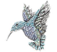 PartyKindom Broche de Colibrí para Mujer Gemas de Imitación, Alfiler de Solapa Pequeño de Metal Antiguo Azul y Plata, Accesorio Elegante para Vestido de Noche y Ropa Cotidiana