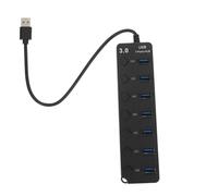 PartyKindom Concentrador Extensión Múltiple USB USB 3.0 Interruptores Independientes de 7 Puertos y Luz Led Carcasa Abs Negra para Portátil