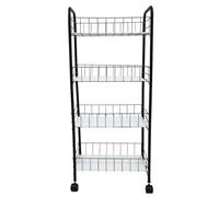 PartyKindom Estante de Baño Negro de 4 Capas Ruedas y Freno, Estructura de Acero al Carbono y Abs, Gran Capacidad para Cocina y Balcón
