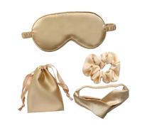 PartyKindom Máscara Para Dormir De Seda Artificial 4 Piezas - Tamaño Único, Práctico Antifaz Suave Color Dorado, Banda y Lazo Para Cabello, Adecuado Para Relajación y Viajes