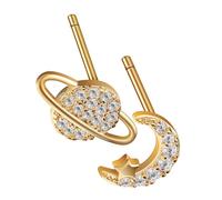 PartyKindom Pendientes Asimétricos Planet De Botón Pendientes De y Luna Para Mujer Joyería De Luna Diseño De Planeta