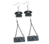 PartyKindom Pendientes Colgantes Retro Divertidos de Oreja Diseño de Radio y Teléfono, Accesorios de Moda para Mujer 2 Pares 4 Piezas para Fiestas y Viajes