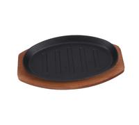 PartyKindom Plato de Hierro para Bistec con Base de Madera Sartén Parrilla Antiadherente Bandeja Grill Versátil para Barbacoa y Teppanyaki Uso Comercial y Doméstico