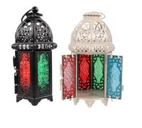 PartyKindom Portavelas de Hierro y Vidrio Lámpara Decorativa Ligera Pie Estilo Marroquí Retro Pack de 2 Piezas para Decoración del Hogar